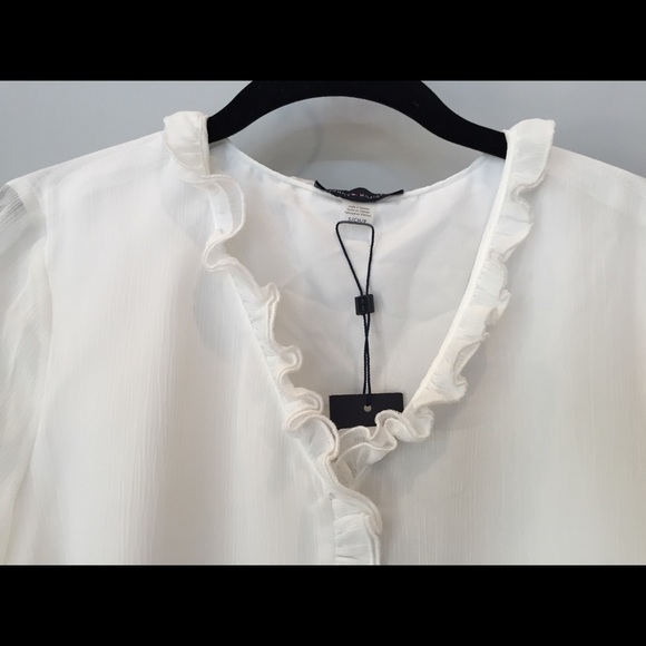 NWT Tommy Hilfiger Sheer White Ruffle Blouse - Picture 4 of 9